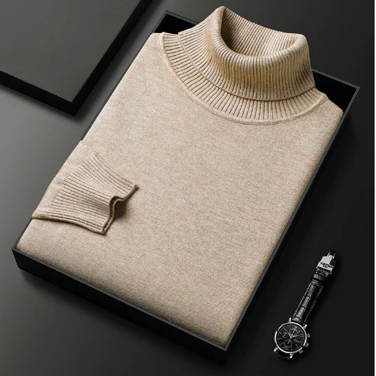 Slim-Fit Solid Color Turtleneck Pullover Sweater