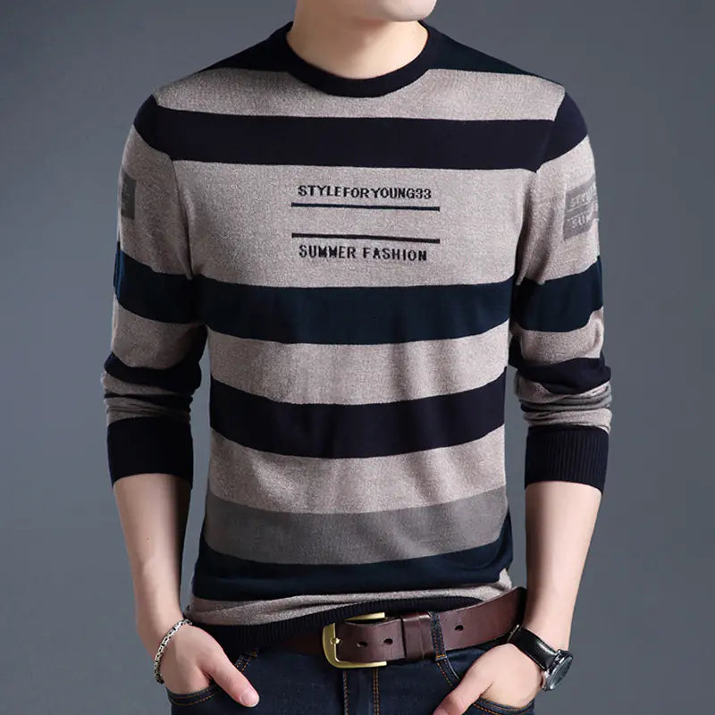 Men's Casual Round Neck Long Sleeve Knitted T-shirt