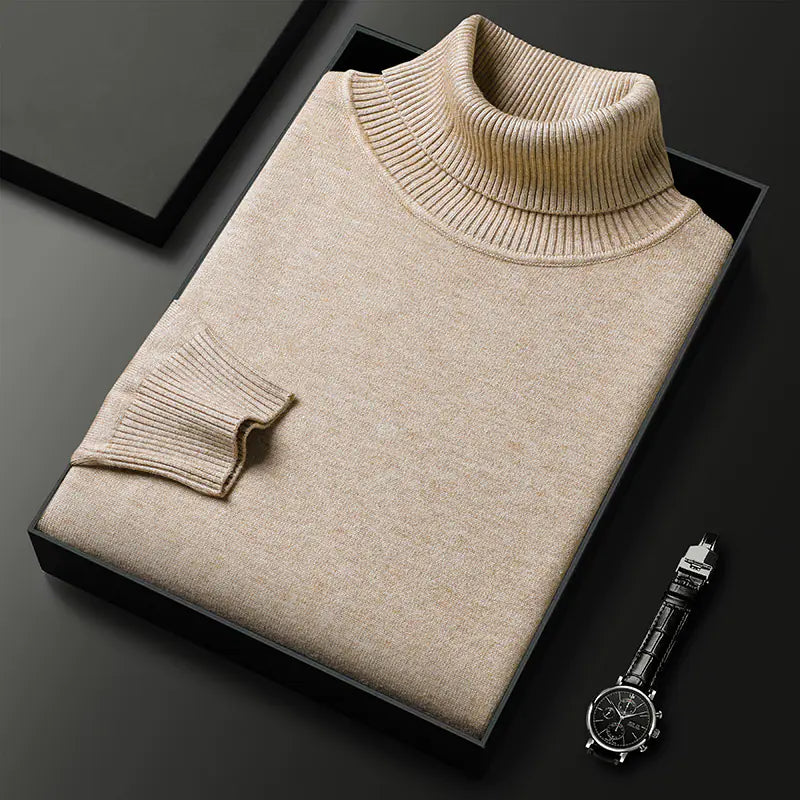 Slim-Fit Solid Color Turtleneck Pullover Sweater