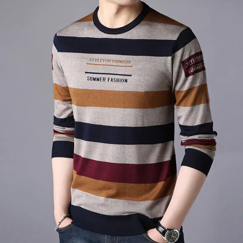 Men's Casual Round Neck Long Sleeve Knitted T-shirt
