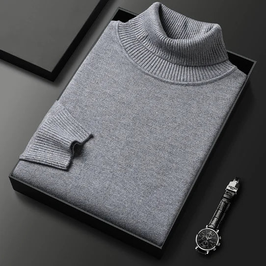 Slim-Fit Solid Color Turtleneck Pullover Sweater