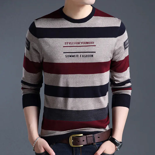 Men's Casual Round Neck Long Sleeve Knitted T-shirt