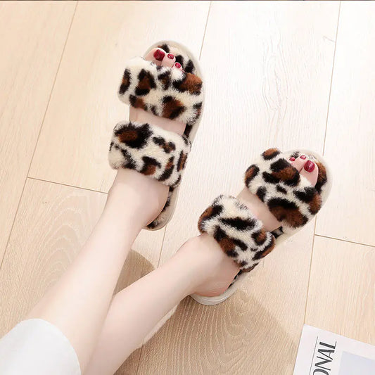 Suede Leopard Print Slippers for Indoor and Outdoor