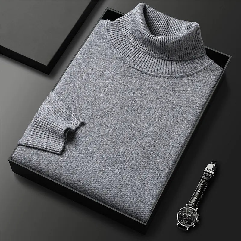 Slim-Fit Solid Color Turtleneck Pullover Sweater