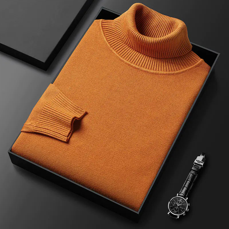 Slim-Fit Solid Color Turtleneck Pullover Sweater