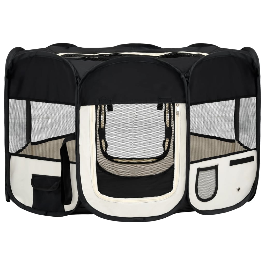 NNEVL Foldable Dog Playpen with Carrying Bag Black 125x125x61 cm