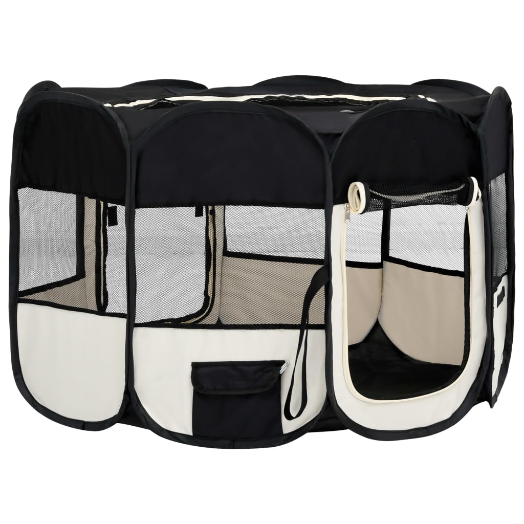 NNEVL Foldable Dog Playpen with Carrying Bag Black 125x125x61 cm
