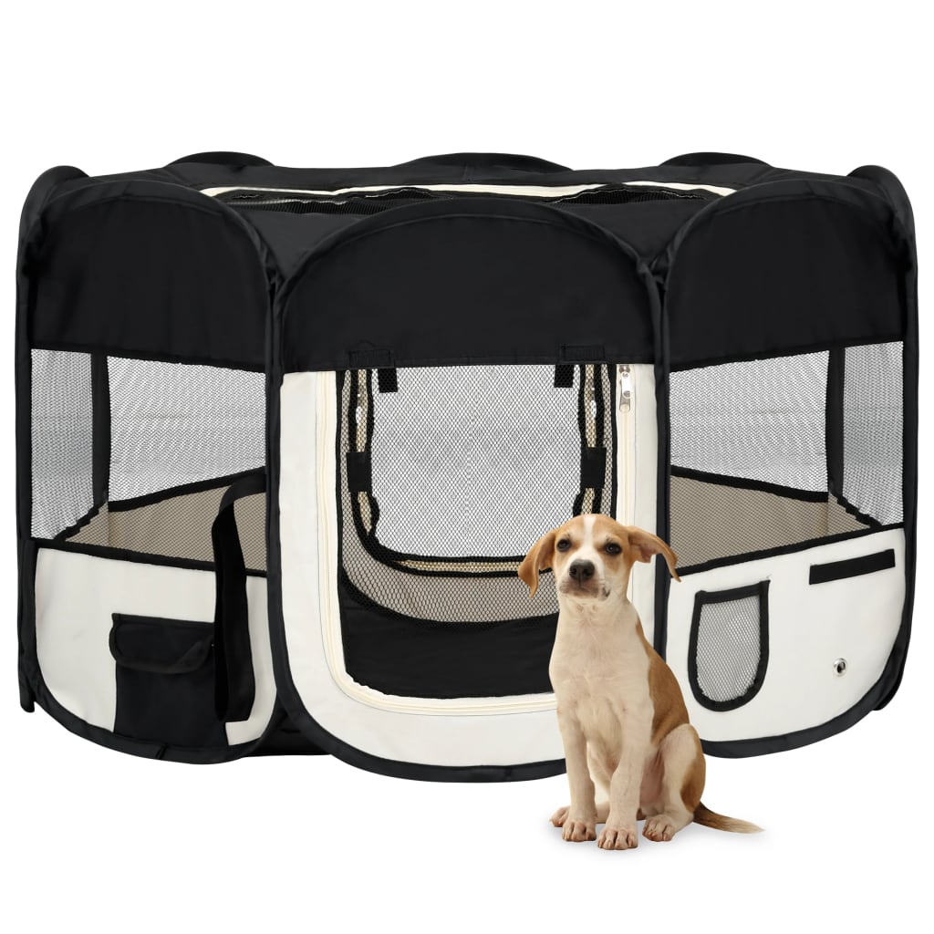 NNEVL Foldable Dog Playpen with Carrying Bag Black 125x125x61 cm
