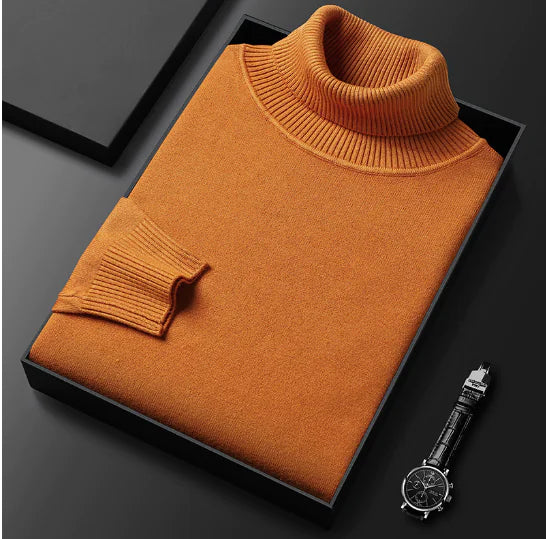 Slim-Fit Solid Color Turtleneck Pullover Sweater