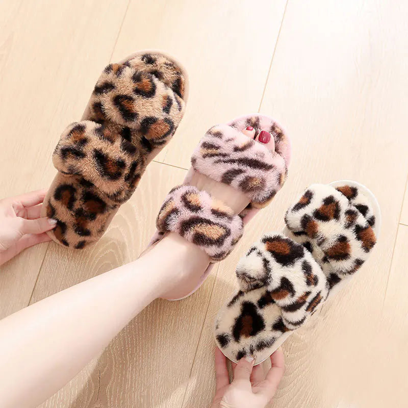 Suede Leopard Print Slippers for Indoor and Outdoor