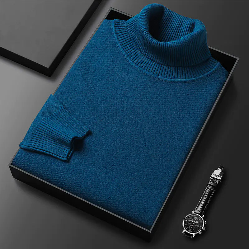 Slim-Fit Solid Color Turtleneck Pullover Sweater