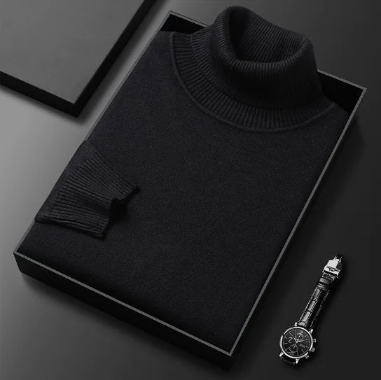 Slim-Fit Solid Color Turtleneck Pullover Sweater