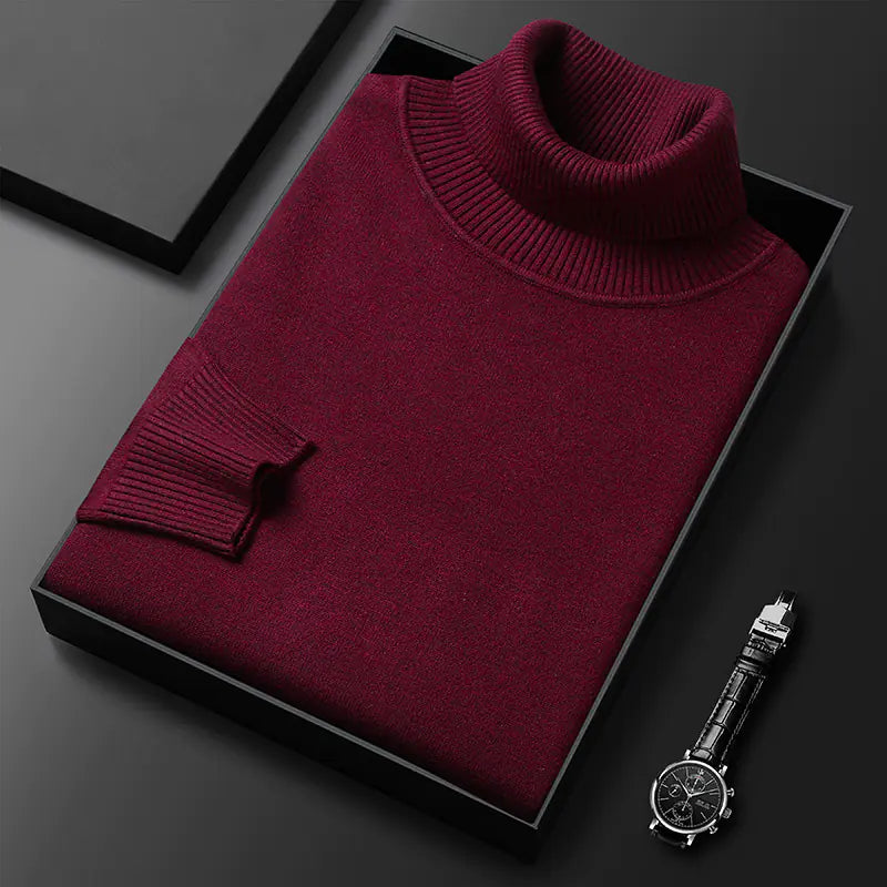 Slim-Fit Solid Color Turtleneck Pullover Sweater