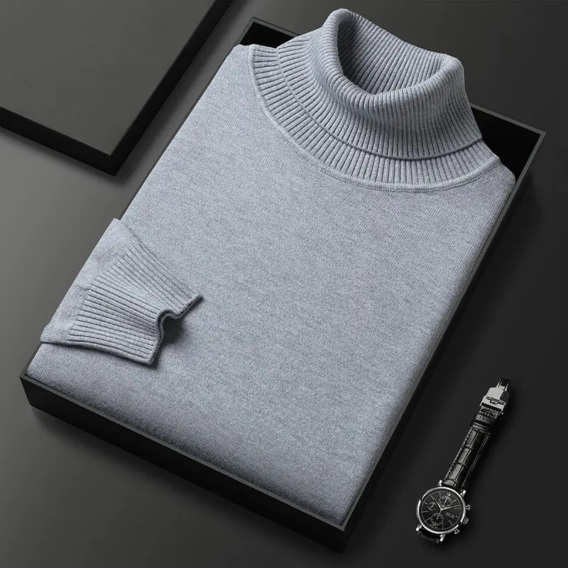 Slim-Fit Solid Color Turtleneck Pullover Sweater