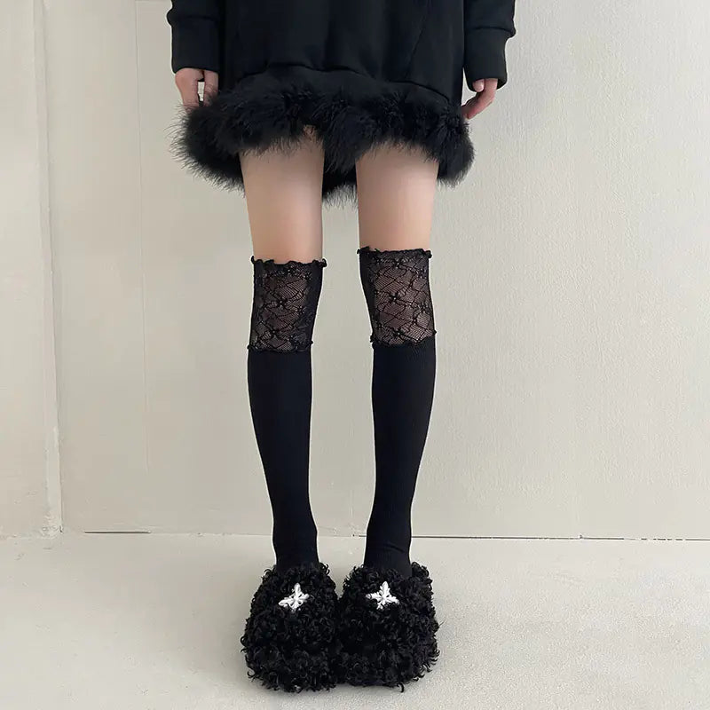 Women's Lace Splicing Knee High Tube Socks