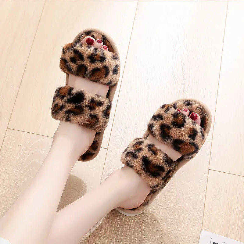 Suede Leopard Print Slippers for Indoor and Outdoor