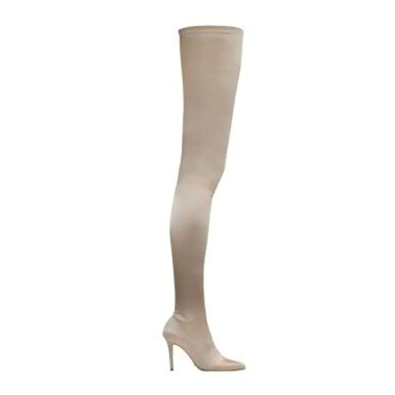 Women's High-Heeled Mid-Tube Nude Boots for Fall/Winter
