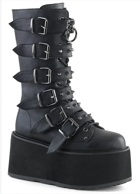 Autumn High-Heeled Thick-Bottomed Mid Boots with Buckle