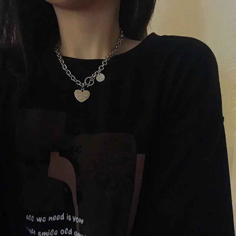 Titanium Steel Short Heart Necklace with Initials