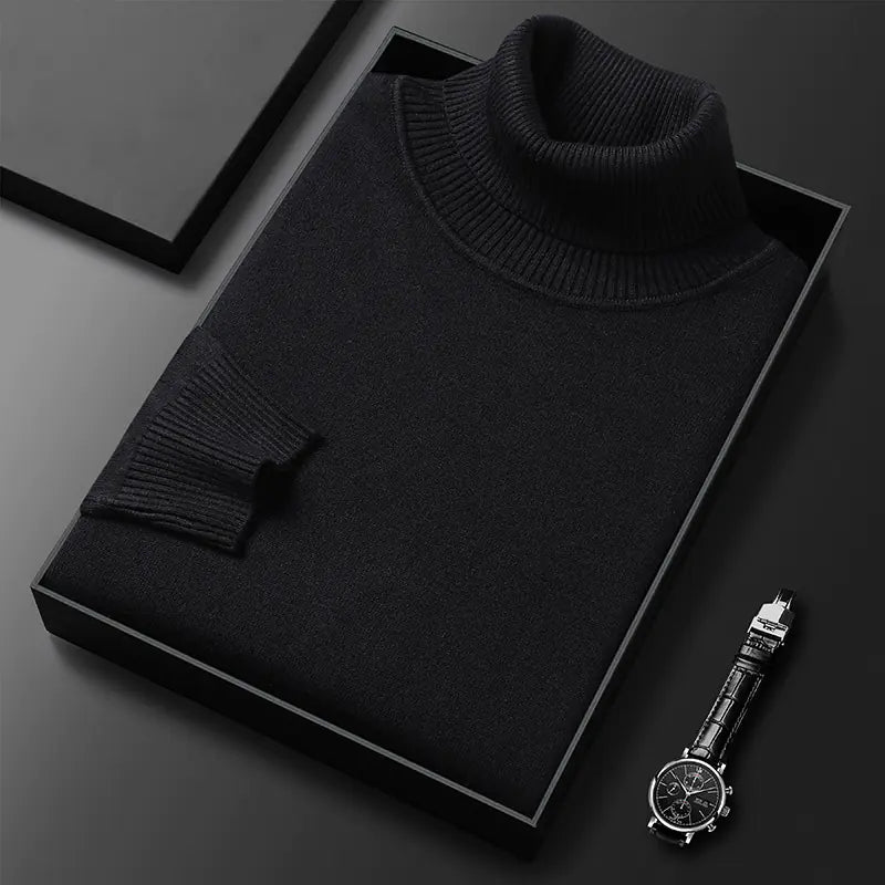 Slim-Fit Solid Color Turtleneck Pullover Sweater