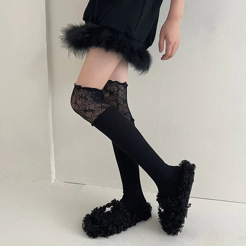 Women's Lace Splicing Knee High Tube Socks