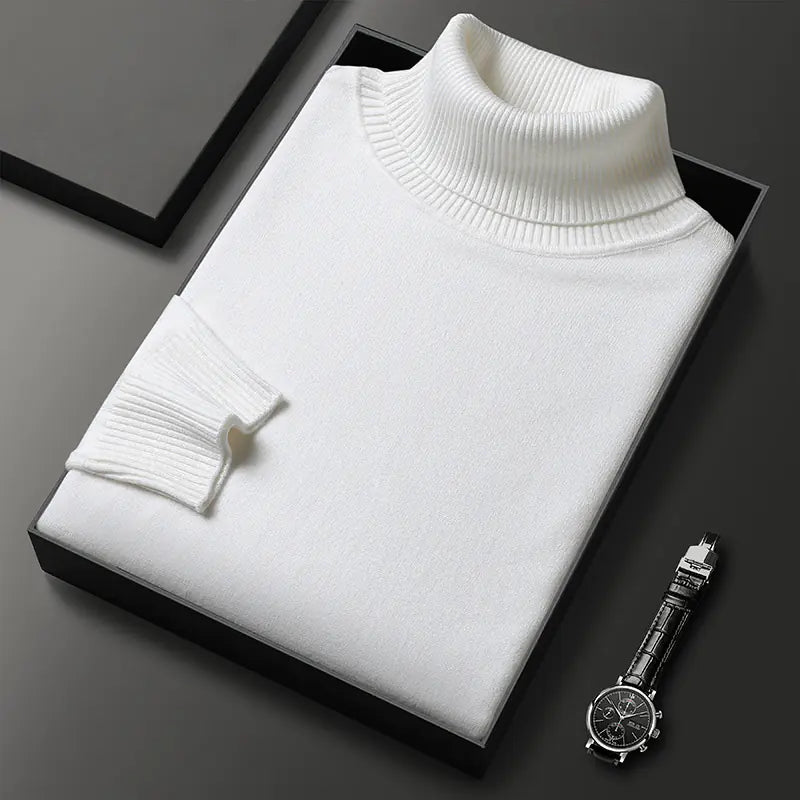 Slim-Fit Solid Color Turtleneck Pullover Sweater