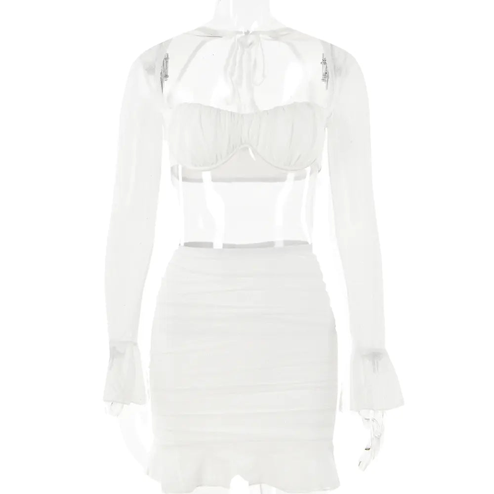 Square Collar Bell Sleeve Backless Sheath Skirt Outfit