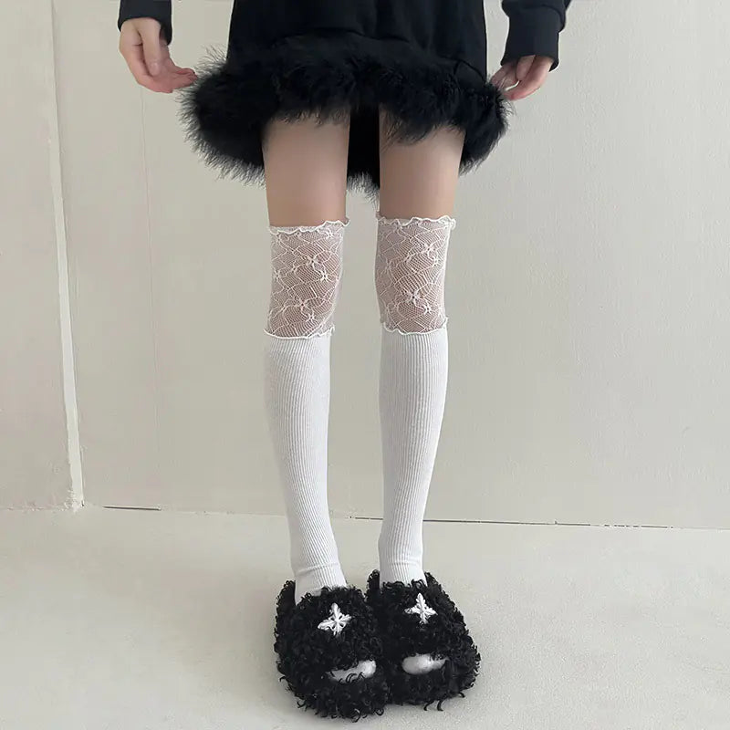 Women's Lace Splicing Knee High Tube Socks