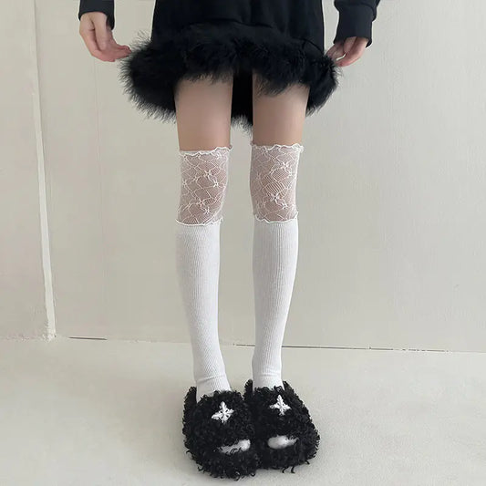 Women's Lace Splicing Knee High Tube Socks