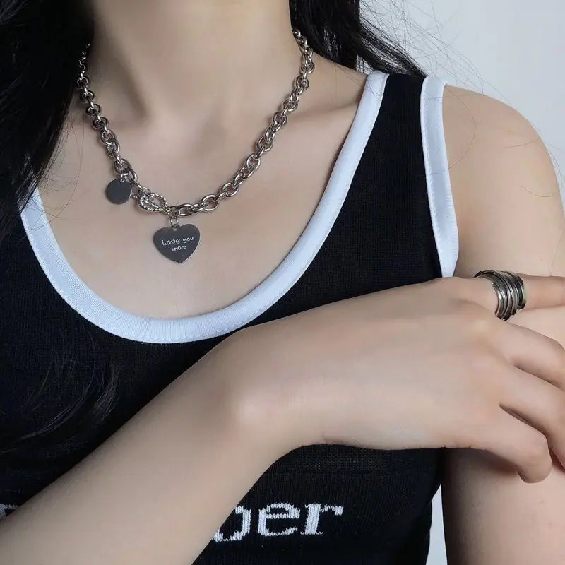 Titanium Steel Short Heart Necklace with Initials