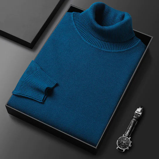 Slim-Fit Solid Color Turtleneck Pullover Sweater