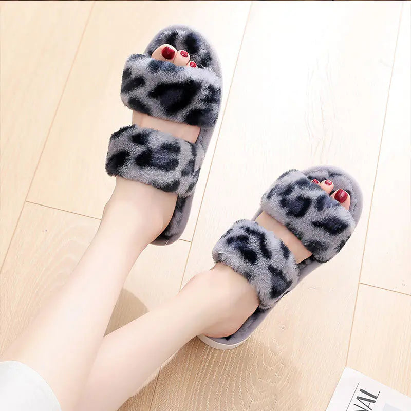 Suede Leopard Print Slippers for Indoor and Outdoor