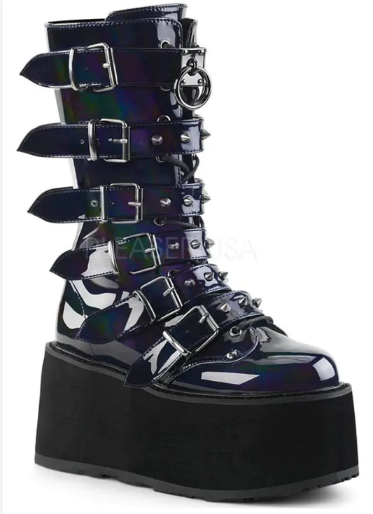 Autumn High-Heeled Thick-Bottomed Mid Boots with Buckle