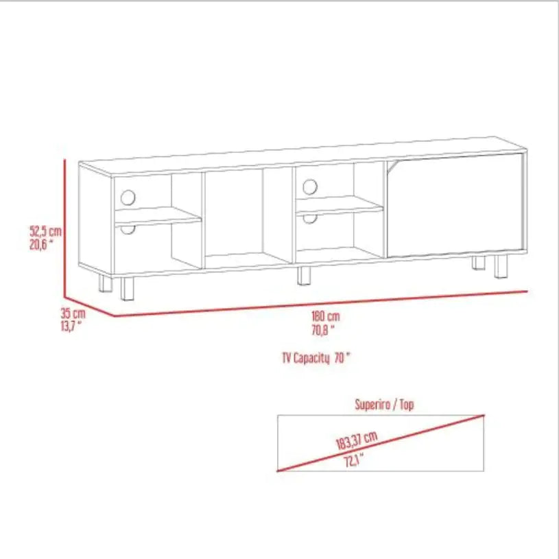 Conquest Tv Stand For TV S , Four Open Shelves, Five Legs, Light Oak