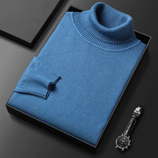 Slim-Fit Solid Color Turtleneck Pullover Sweater